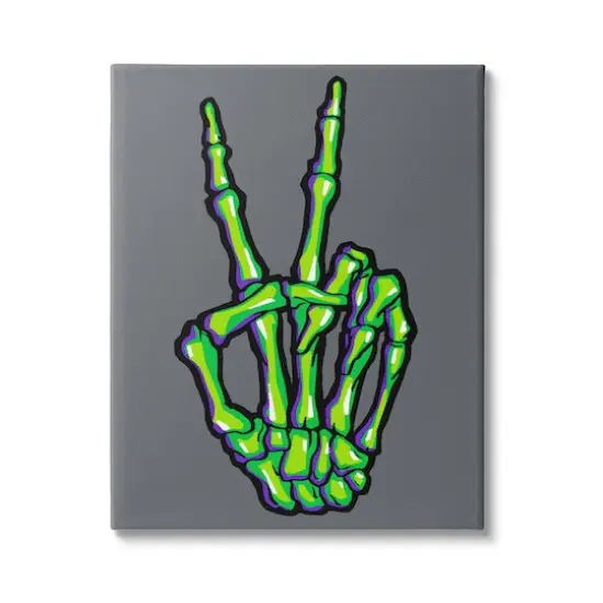 Stupell Industries Green Skeleton Peace Hand Canvas Wall Art {1}