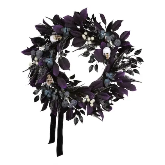 26" Floral Mini Skulls Pre-Lit LED Wreath {6}