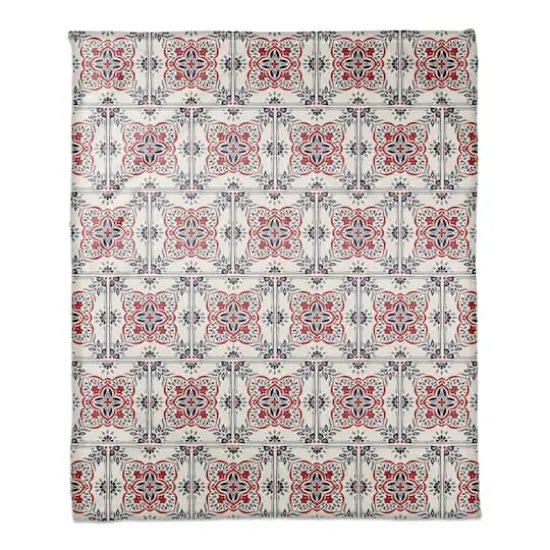 Red White and Blue Medallion Pattern Coral Fleece Blanket {1}