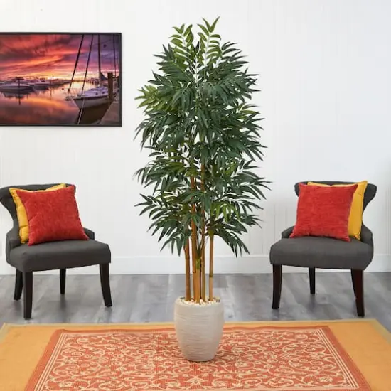 6ft. Phoenix Palm Tree in White Planter with Stand {4}