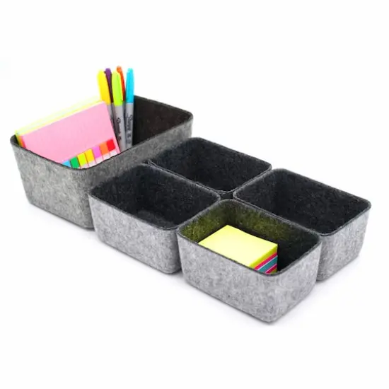 Welaxy Felt 5 Piece Drawer Organizer Bins Charcoal {1}