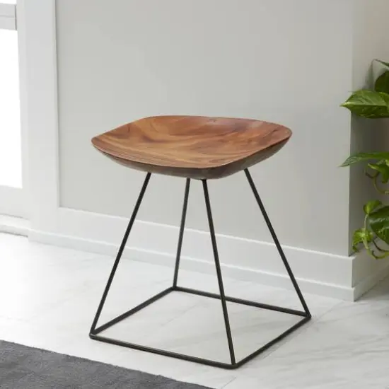 20" Brown Iron Rustic Stool {9}