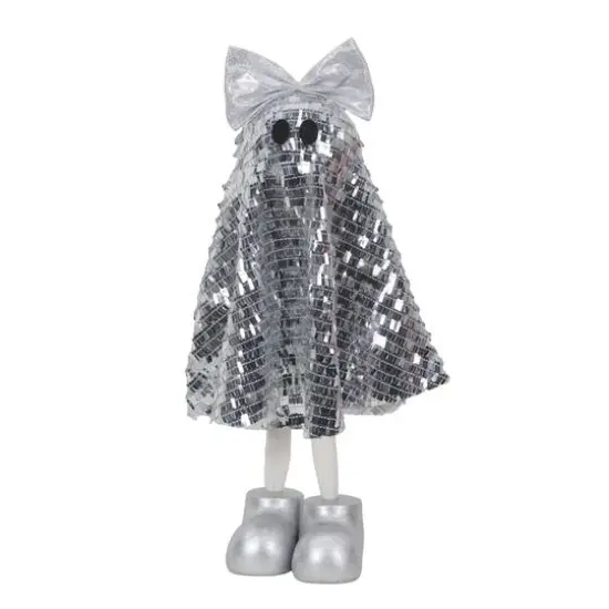 17" Standing Sequin Fabric Ghost with Bow Tabletop Décor by Ashland® Silver {1}