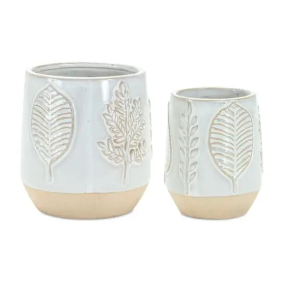 Decorative Leaf Print Porcelain Pot Set {3}