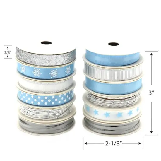 Gwen Studios 3/8" x 2yd. Silver & Blue Holiday Ribbon Pack, 24ct. {4}