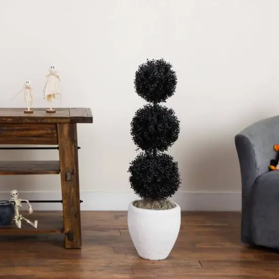 3ft. UV Resistant Artificial Halloween Black Triple Ball Boxwood Topiary (Indoor/Outdoor) {6}