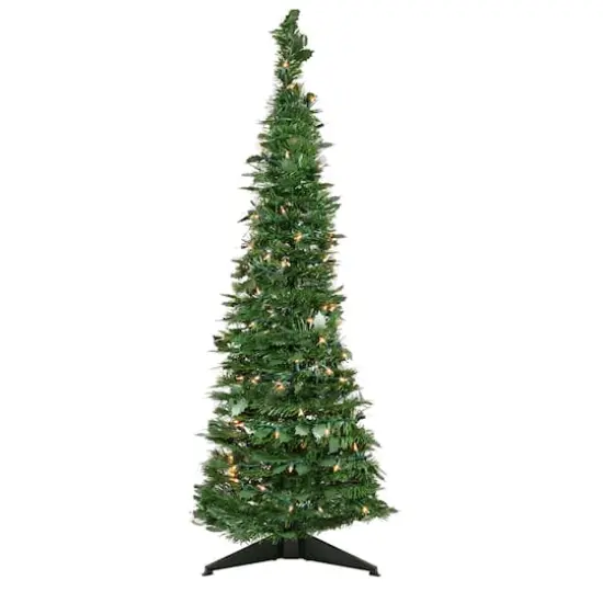 4ft. Pre-Lit Green Tinsel Pop-Up Artificial Christmas Tree, Clear Lights {1}
