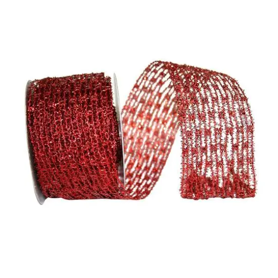 JAM Paper 2.5" x 10yd. Flex Net Stretch Metallic Wired Edge Mesh Ribbon Red {1}