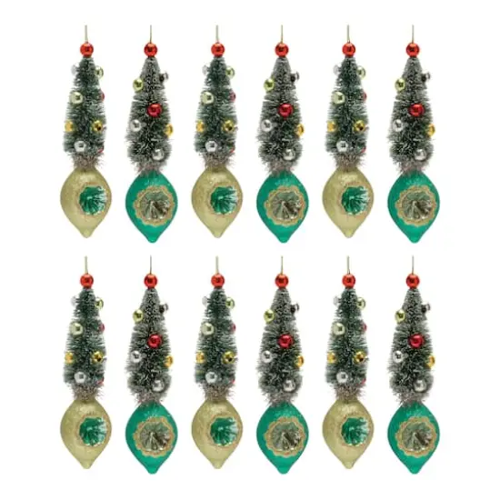 12ct. 6.5" Pine Tree Reflector Drop Ornament Set {4}