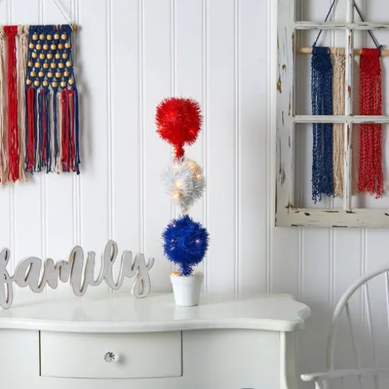 2ft. Red, White & Blue Americana Topiary Plant with 35 Warm LED Lights {5}