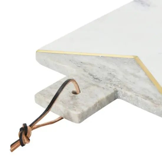 Hello Honey&reg; 16" Gray and White Boho 2-Tone Marble Charcuterie or Cutting Board with Brass Inlay and Leather Tie {6}