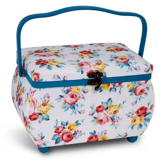 Dritz&reg; Bright Floral Medium Curved Sewing Basket With Tomato Pincushion {3}