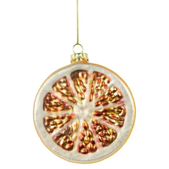 3.5" Glittered Orange Slice Glass Ornament {6}