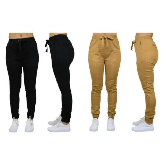 Galaxy By Harvic Loose Fit Stretch Twill Women's Joggers 2 Pack Black/Khaki {2}