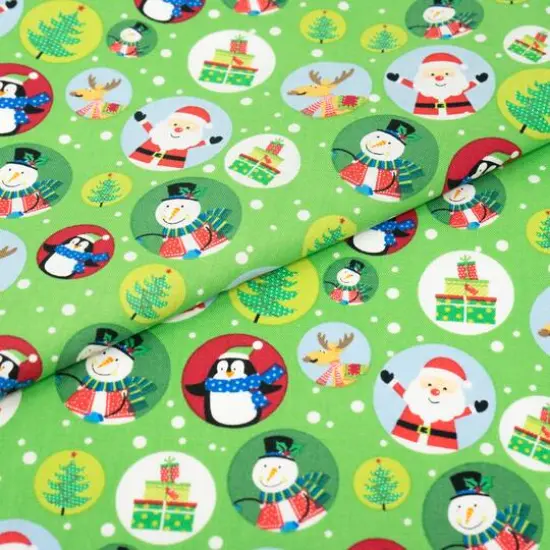 SINGER Christmas Snowglobes on Green Cotton Fabric {1}