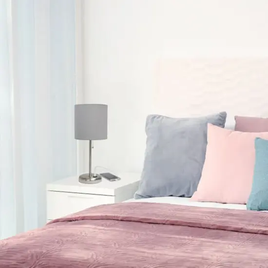 Creekwood Home 19.5" Oslo USB Port Table Lamp Brushed Steel/Gray Shade {6}