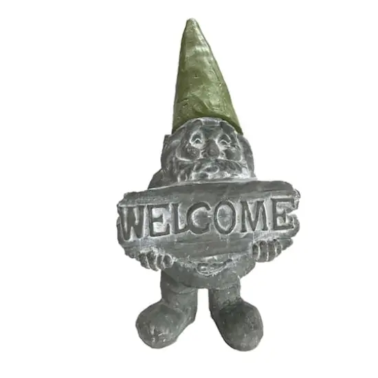Santa's Workshop 12" Green Hat Cement Welcome Gnome {1}