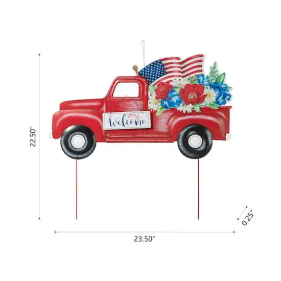 Glitzhome&reg; 23.5" Americana Red Truck Metal Yard Stake {8}
