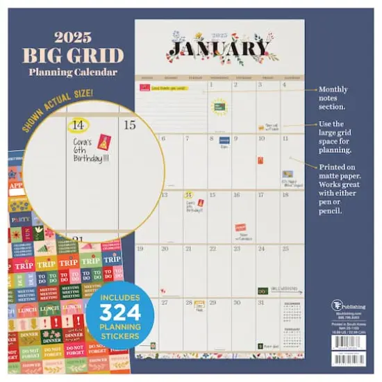 TF Publishing 2025 Big Grid Floral Wall Calendar {3}