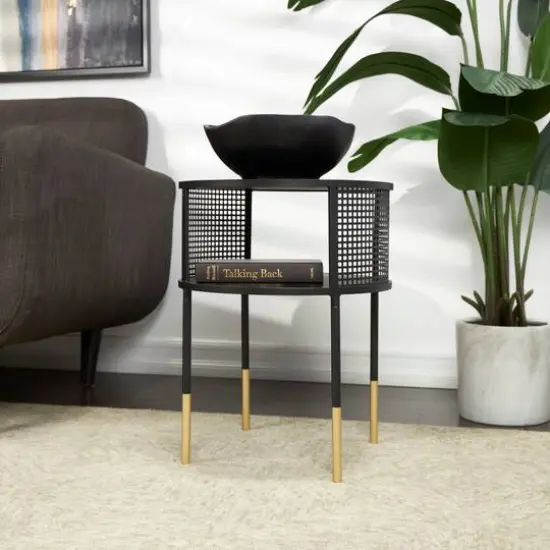 21" Black Metal Open Grid Frame Accent Table {11}