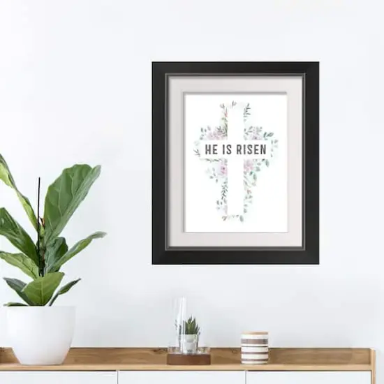 Watercolor Floral Cross Risen 11" x 14" Black Framed Print Under Plexiglass {4}
