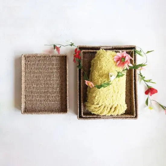Hello Honey&reg; Natural Decorative Hand-Woven Bankuan Trays with Handles {3}