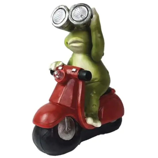 Santa's Workshop 9" Solar Scooter Frog Statue {1}