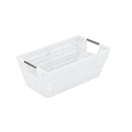 Simplify Small White Shelf Storage Rattan Tote Basket {1}