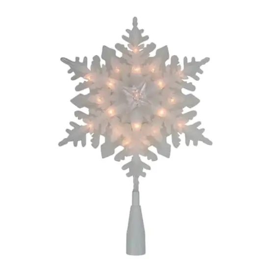 10" Lighted White Frosted Stacked Snowflake Christmas Tree Topper, Clear Lights {1}