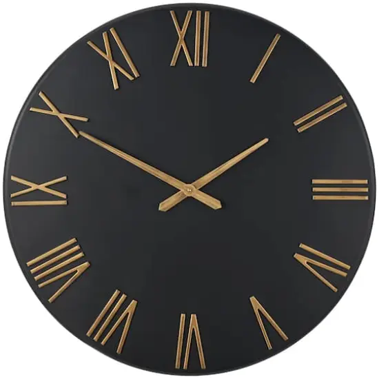 31" Modern Black & Gold Metal Wall Clock {1}