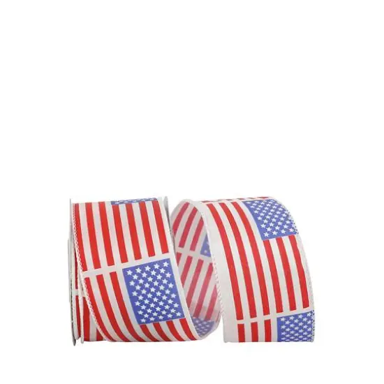 JAM Paper 2.5" x 10yd. Red, White & Blue Flag Stripe & Stars Wired Ribbon {1}