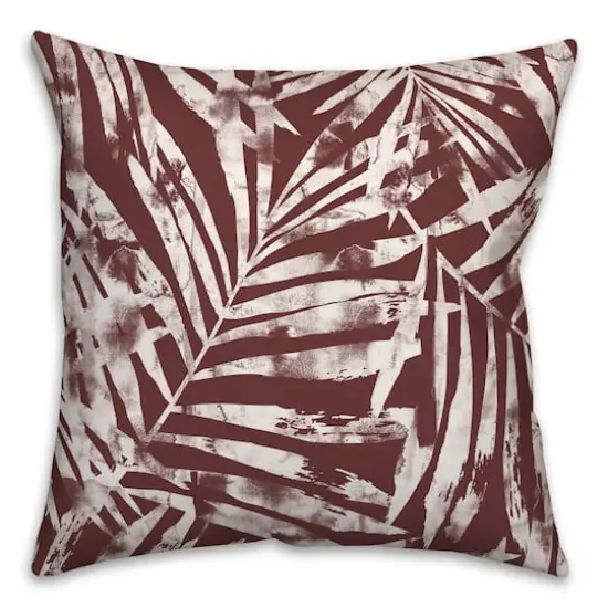 18" x 18" Distressed Leaves Indoor/Outdoor Throw Pillow Maroon {1}