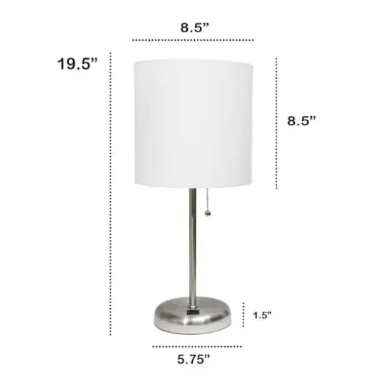 Creekwood Home 19.5" Oslo USB Port Table Lamp Brushed Steel/White Shade {4}