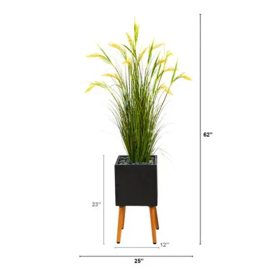5ft. Wheat Grain Artificial Plant in Black Planter with Stand {5}