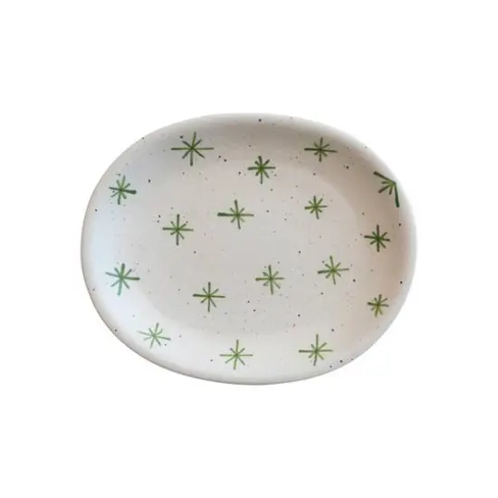 Hello Honey&reg; 10" Cream & Green Speckled Hand-Painted Stoneware Platter with Stars {1}
