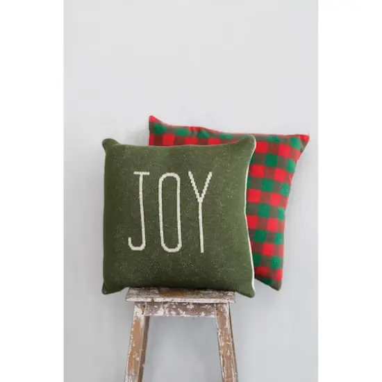 Hello Honey&reg; 18" x 18" Square Red & Green Buffalo Check Cotton Flannel Pillow {3}