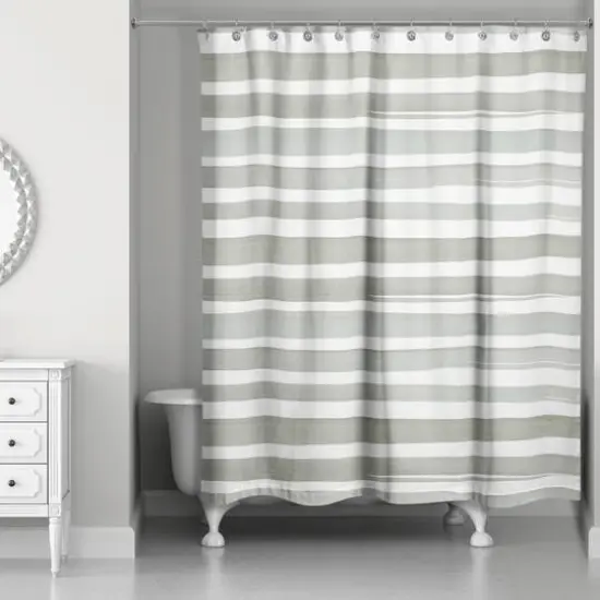 Watercolor Stripes Shower Curtain, 71" x 74" Green/White {3}