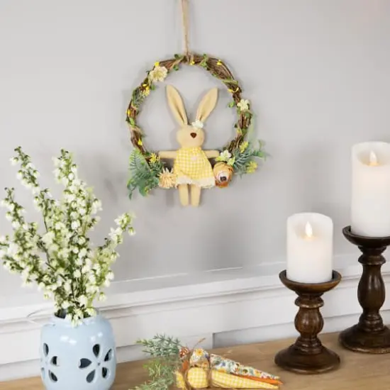 10" Bunny with Flowers Artificial Easter Twig Wreath {3}