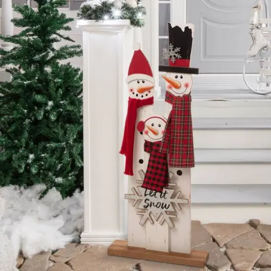 Glitzhome&reg; 35" Wooden Snowman Family Porch Sign {3}