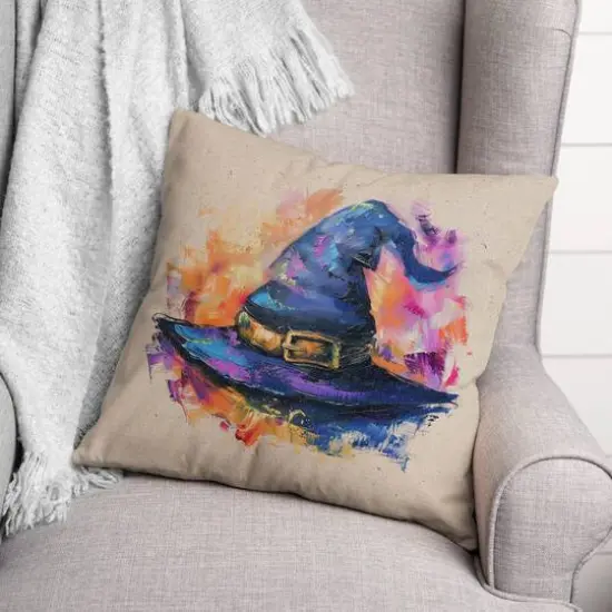 Painterly Witch Hat 18" x 18" Spun Poly Pillow {3}