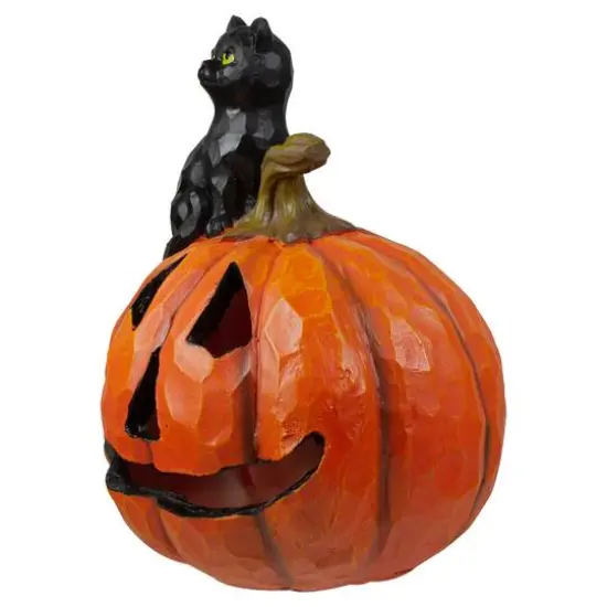 10" Jack-O-Lantern & Black Cat Tabletop Halloween Decoration {5}