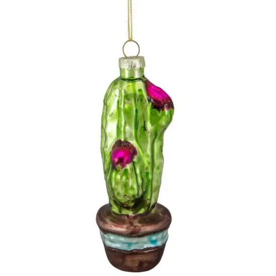 Green And Pink Potted Cactus Glass Ornament {9}