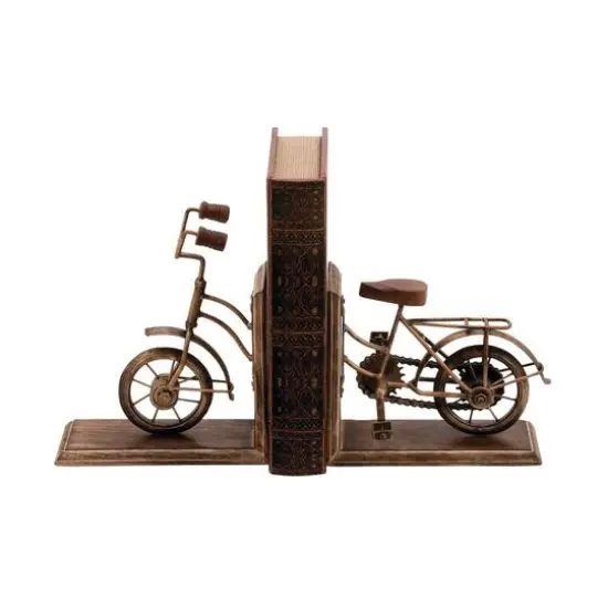 9" Brass & Wood Vintage Bicycle Bookends {1}