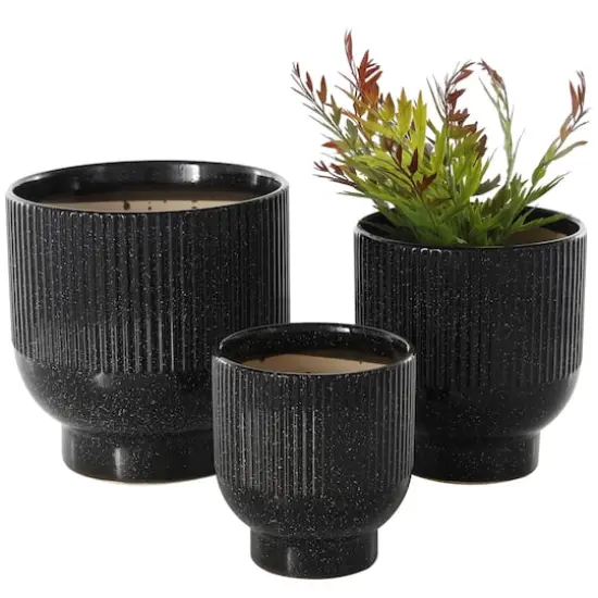 Black Ceramic Speckled Planter Set {1}