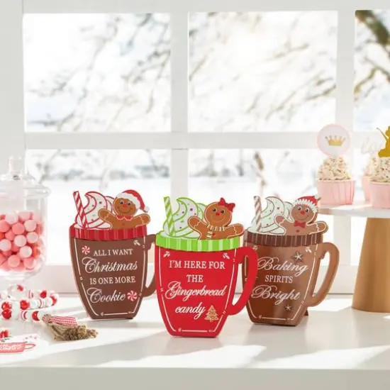 Glitzhome&reg; 8" Christmas Gingerbread Man Mug Tabletop D&eacute;cor Set {4}