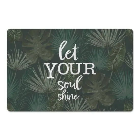 Let Your Soul Shine Topical Palm Floor Mat Gray and Green {1}