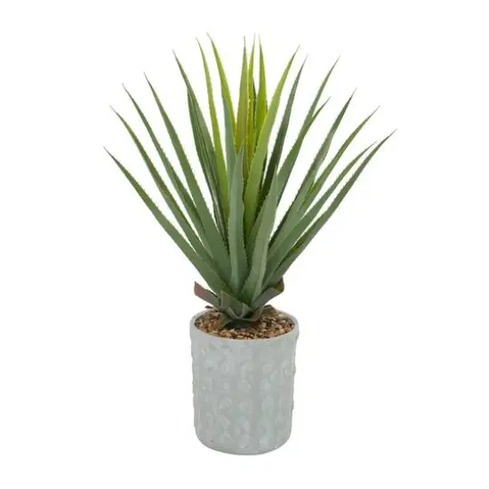 38" Green Faux Foliage Agave Artificial Plant With Gray Ceramic Pot {3}