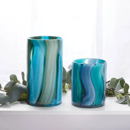 6.5" Small Blue Cylinder Glass Vase {10}