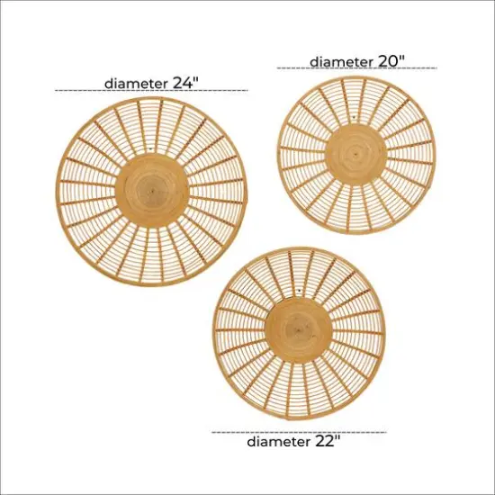 Set of 3 Brown Metal Boho Style Wall Decor 24", 22", 20" {7}