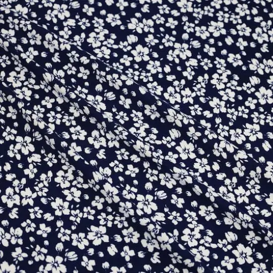 Fabric Merchants White Flowers on Navy Double Brushed Stretch Fabric {4}